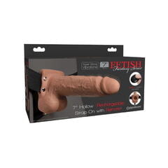 Перезаряжаемый вибрострапон Fetish Fantasy 7 Hollow Rechargeable Strap-On Remote Tan